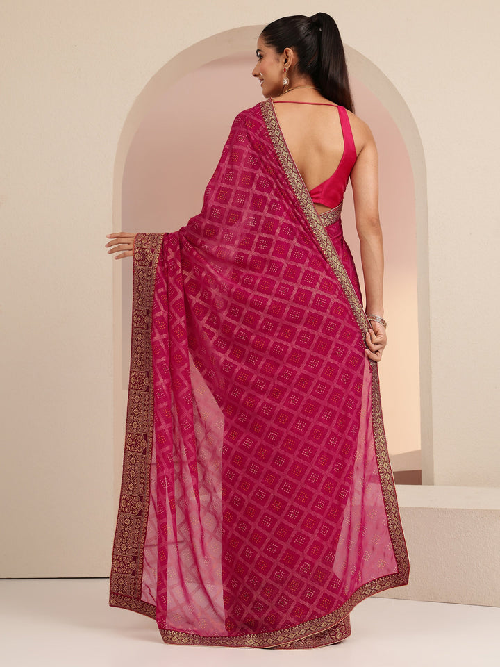 Libas Rani Pink Bandhani Printed Georgette Pre Draped Saree