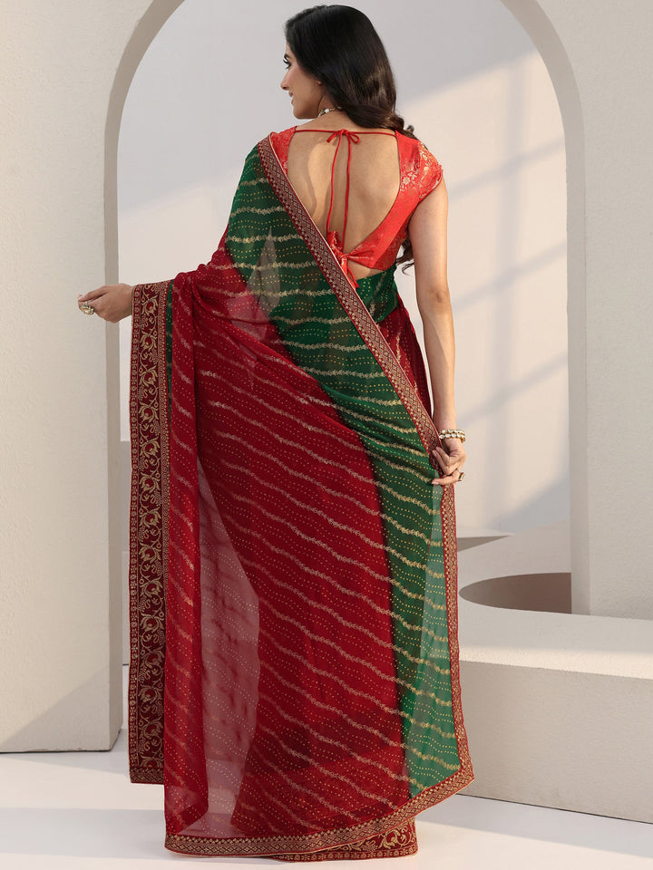 Libas Red Bandhani Printed Georgette Pre Draped Saree