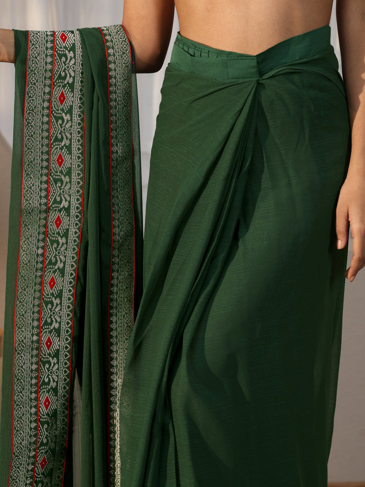 Bottle Green Chiffon Pre Draped Saree