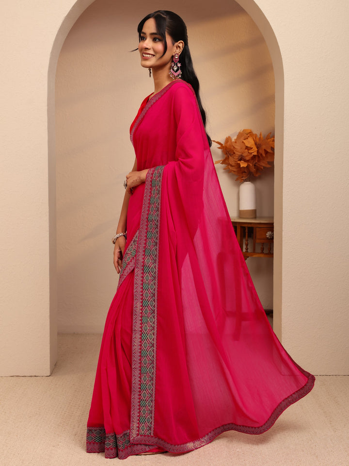 Libas Pink Chiffon Pre-Draped Saree