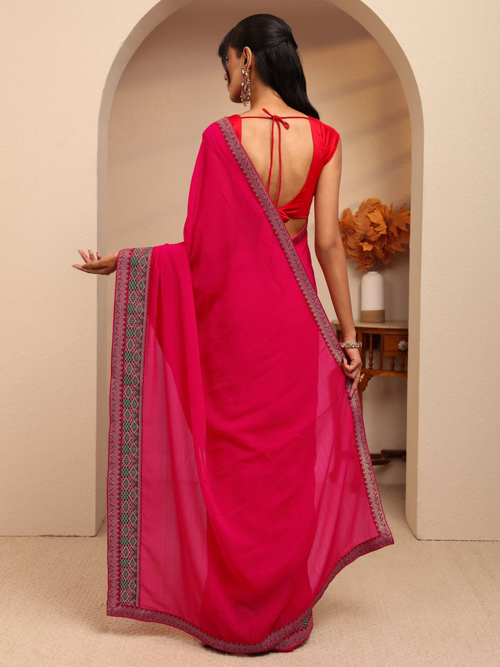 Libas Pink Chiffon Pre-Draped Saree