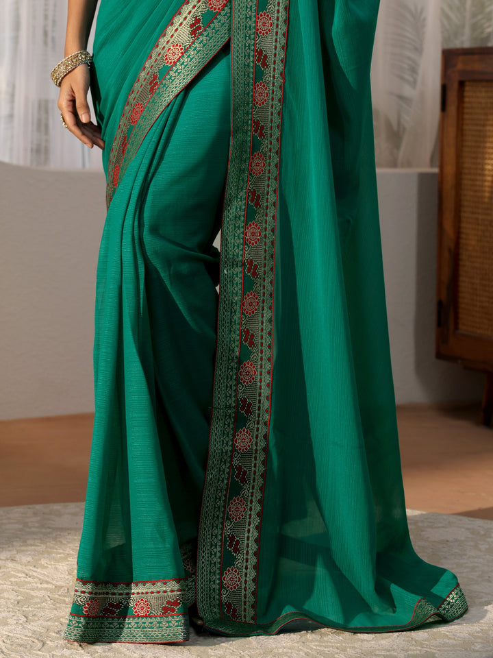 Teal Green Chiffon Pre Draped Saree
