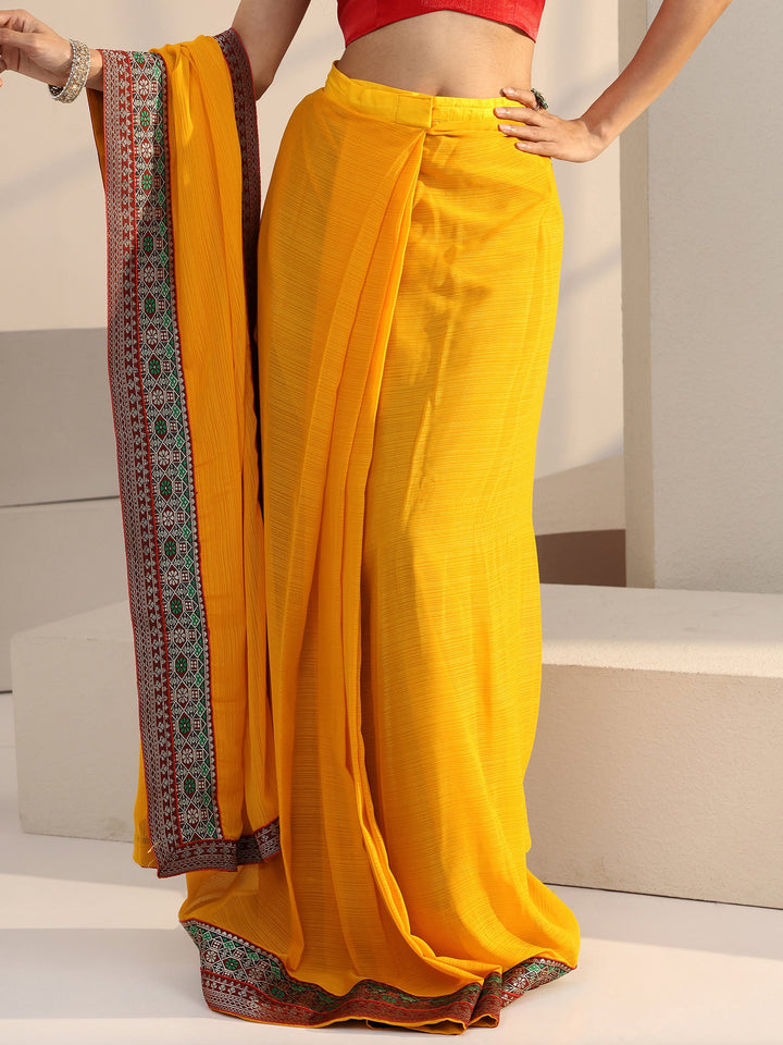 Libas Mustard Solid Chiffon Pre Draped Saree