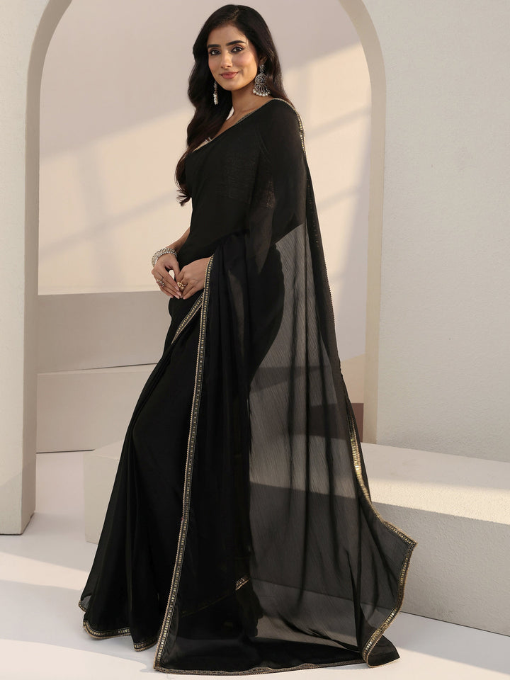 Libas Black Chiffon Pre Draped Saree