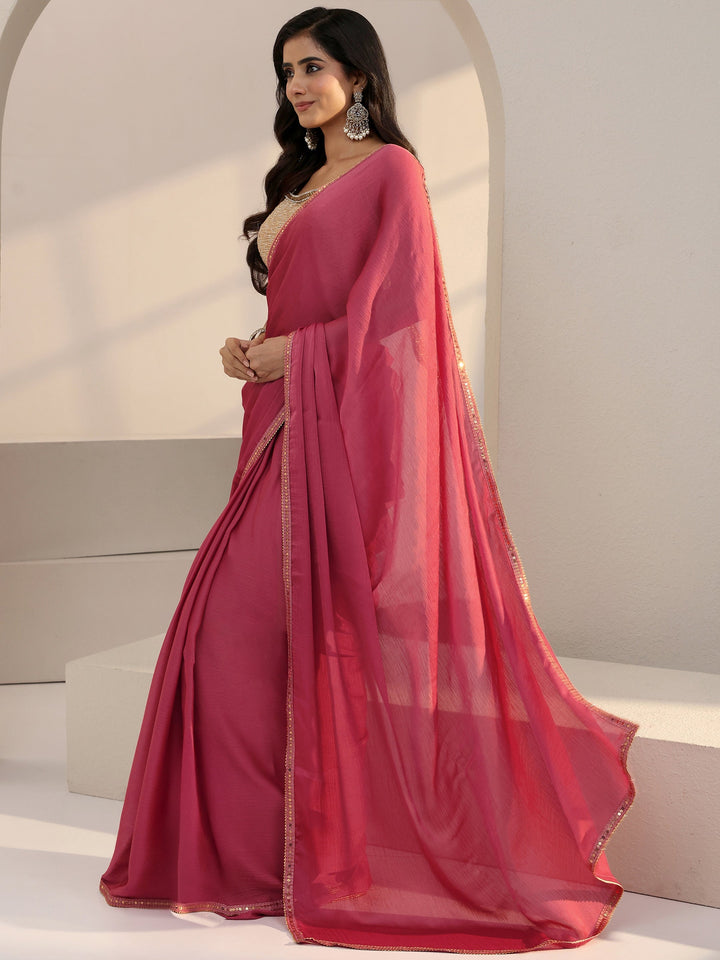 Libas Peach Chiffon Pre Draped Saree