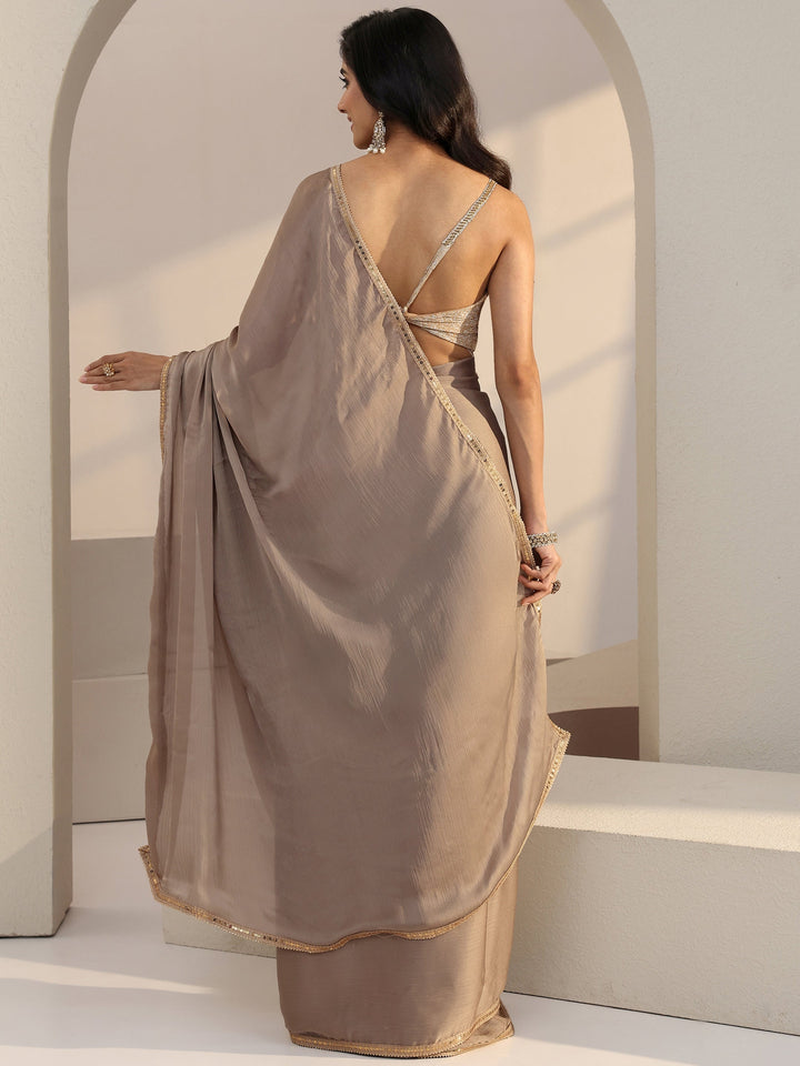 Libas Beige Chiffon Pre Draped Saree