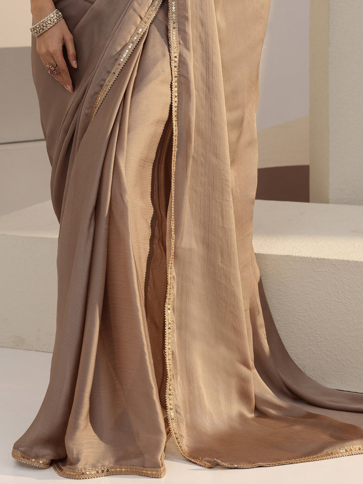 Libas Beige Chiffon Pre Draped Saree
