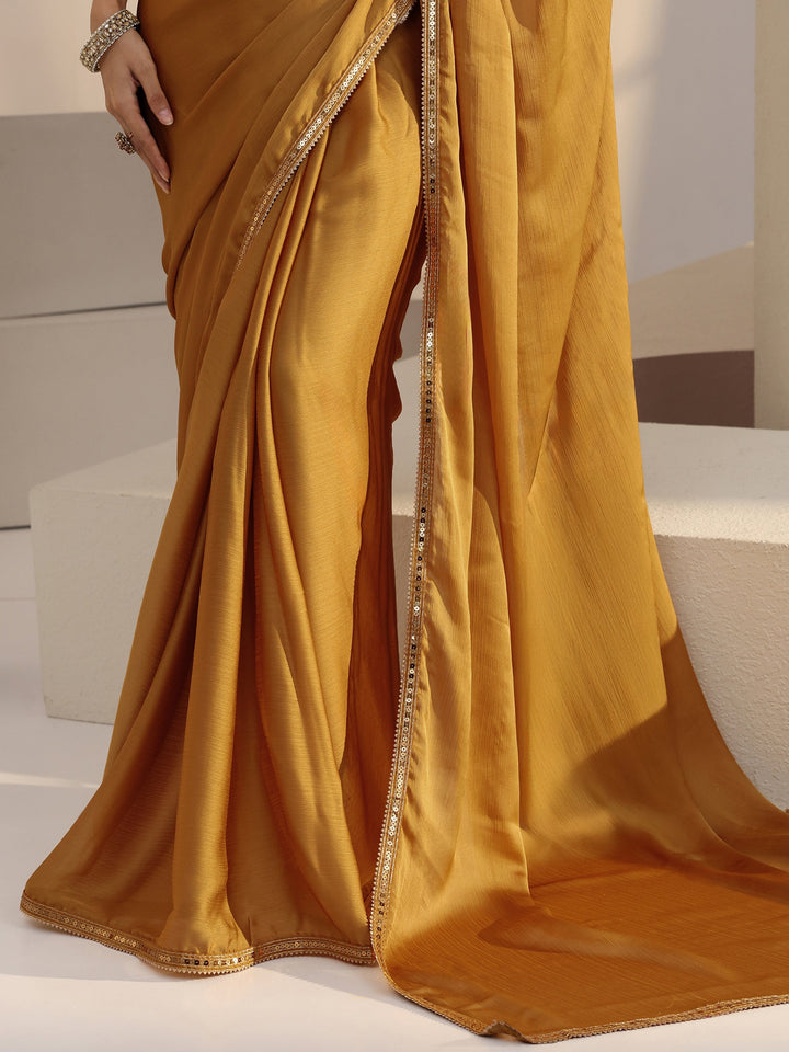Libas Mustard Chiffon Pre Draped Saree
