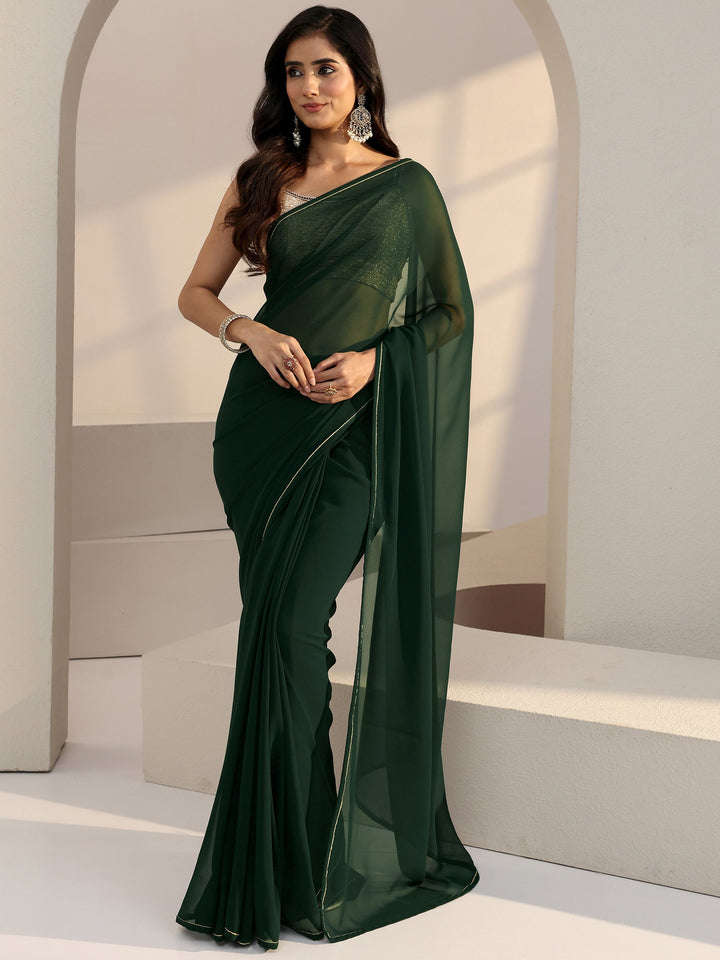 Libas Forest Green Georgette Pre Draped Saree