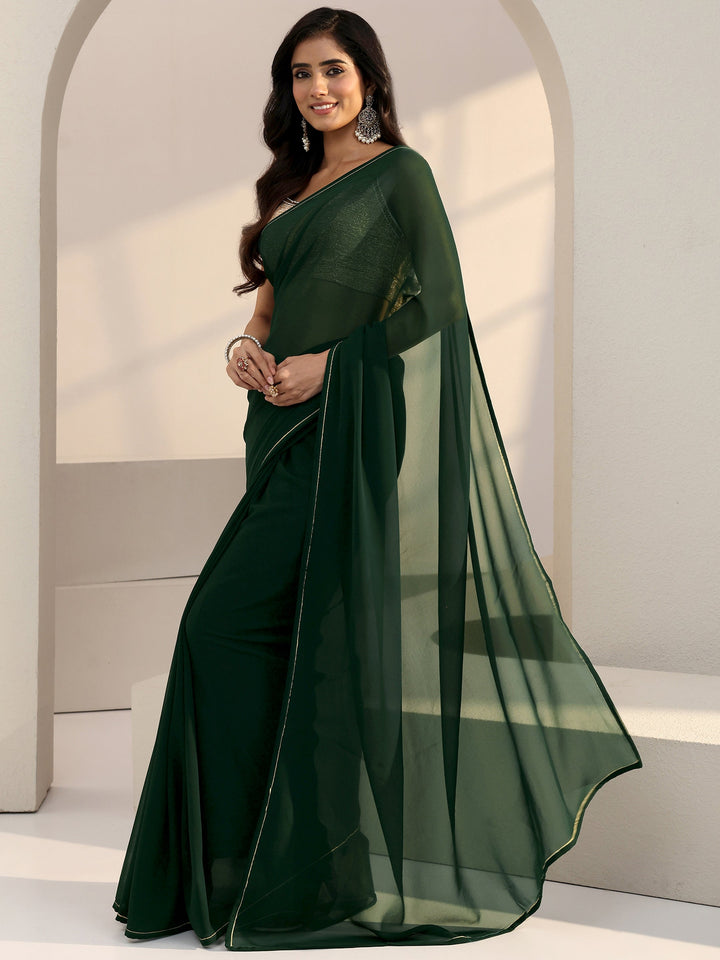 Libas Forest Green Georgette Pre Draped Saree
