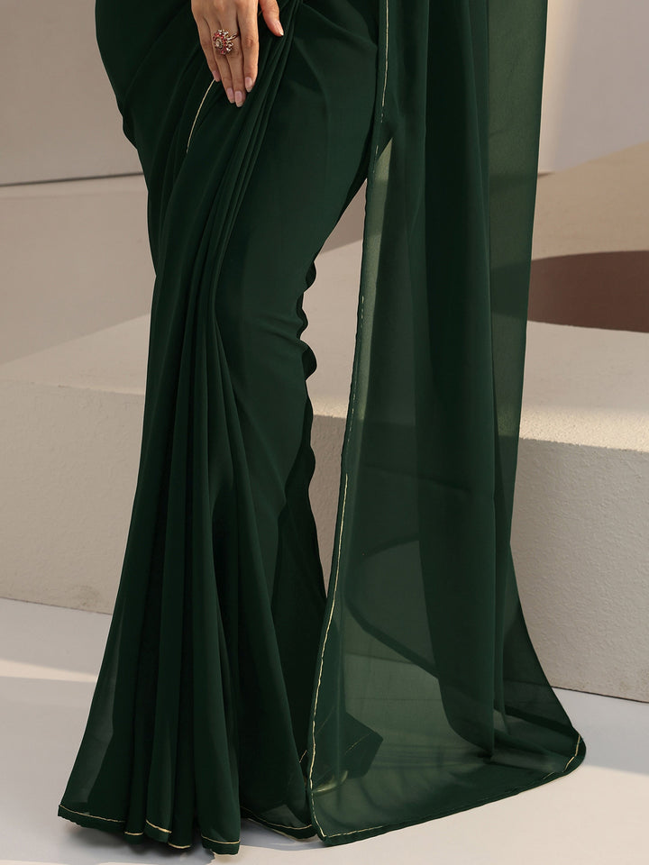 Libas Forest Green Georgette Pre Draped Saree