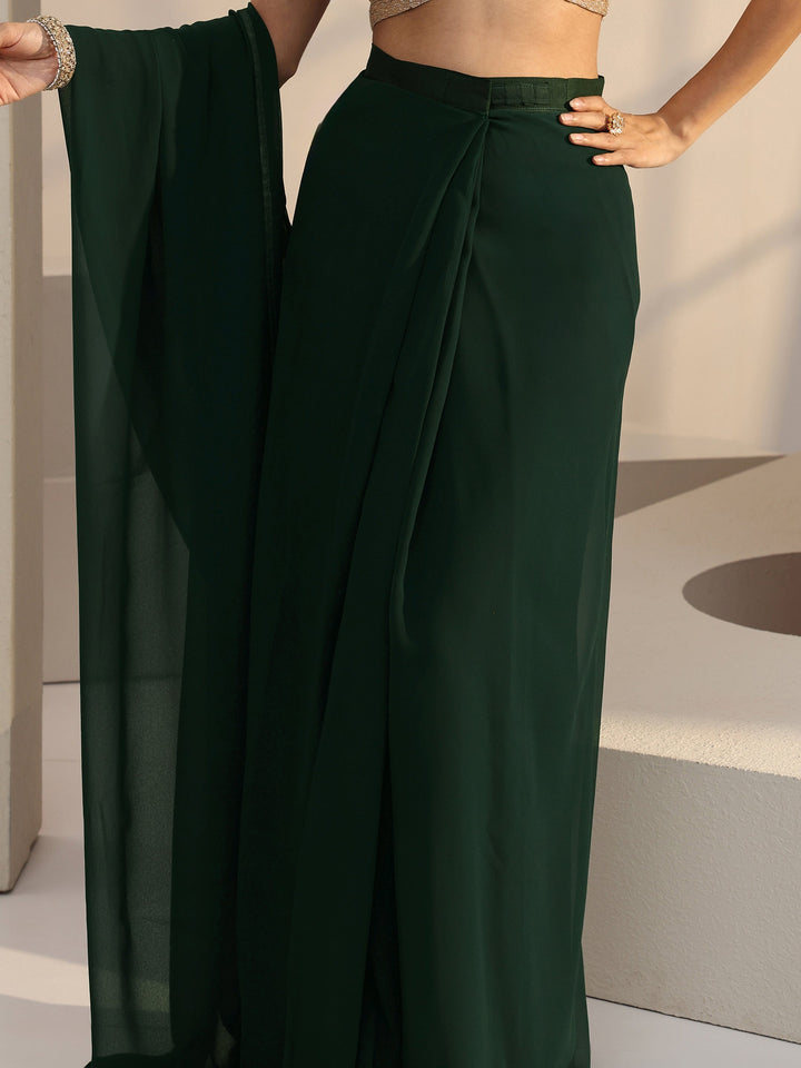 Libas Forest Green Georgette Pre Draped Saree