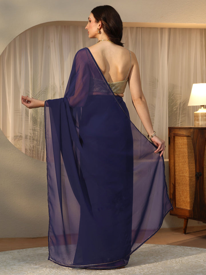 Libas Midnight Blue Georgette Pre Draped Saree