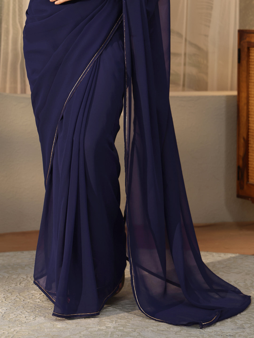 Libas Midnight Blue Georgette Pre Draped Saree