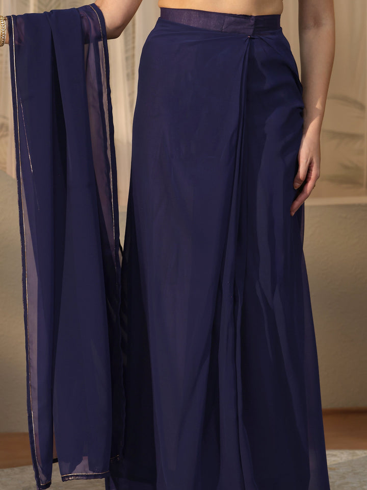 Libas Midnight Blue Georgette Pre Draped Saree