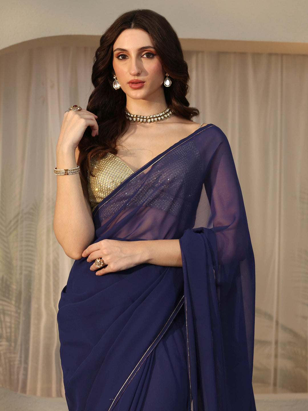 Libas Midnight Blue Georgette Pre Draped Saree