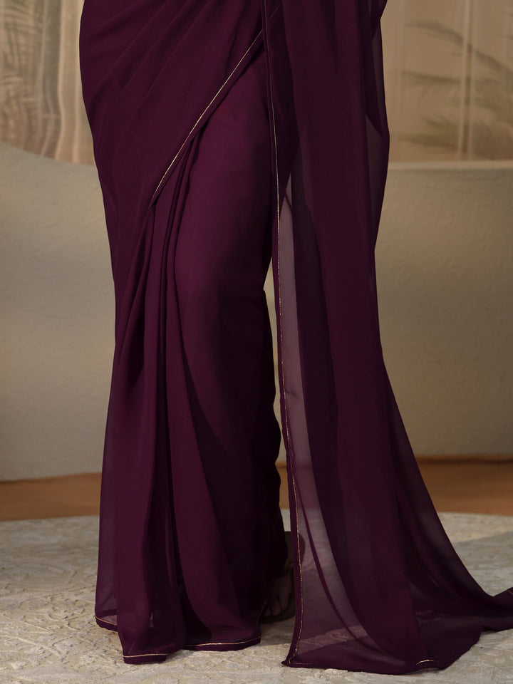 Libas Burgundy Georgette Pre Draped Saree