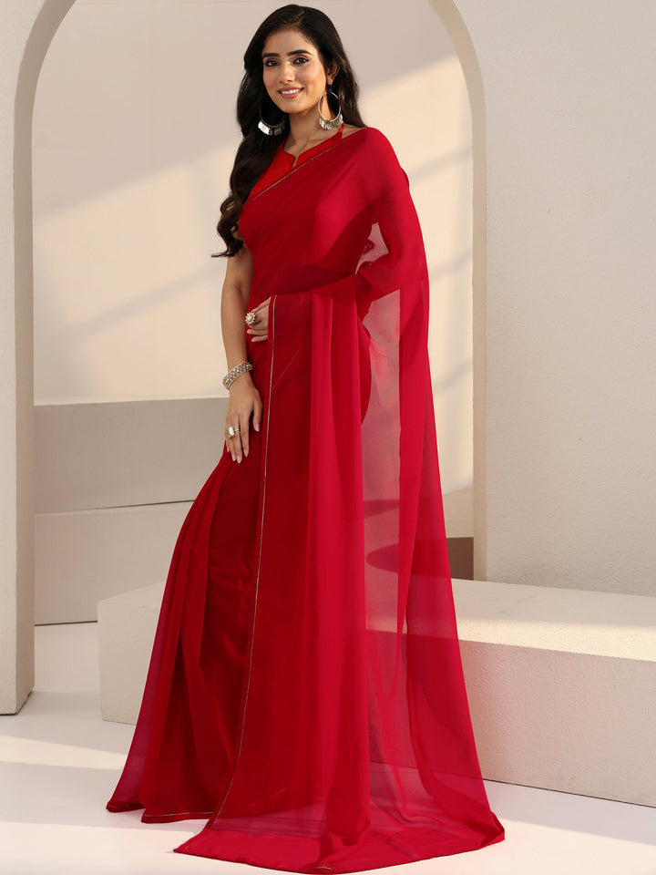 Libas Hot Pink Georgette Pre Draped Saree
