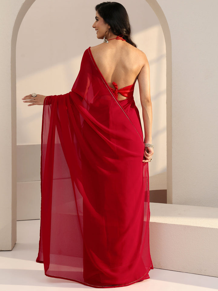 Libas Hot Pink Georgette Pre Draped Saree