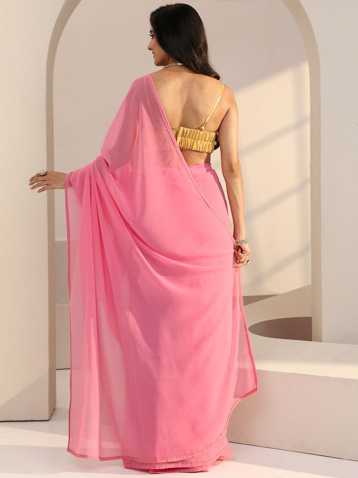 Libas French Rose Pink Georgette Pre Draped Saree