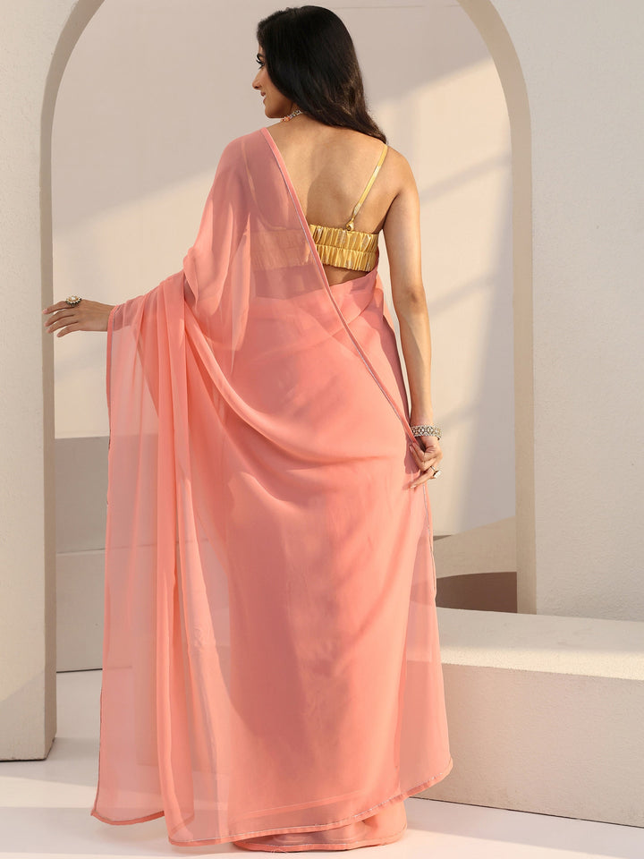 Libas Light Peach Georgette Pre Draped Saree