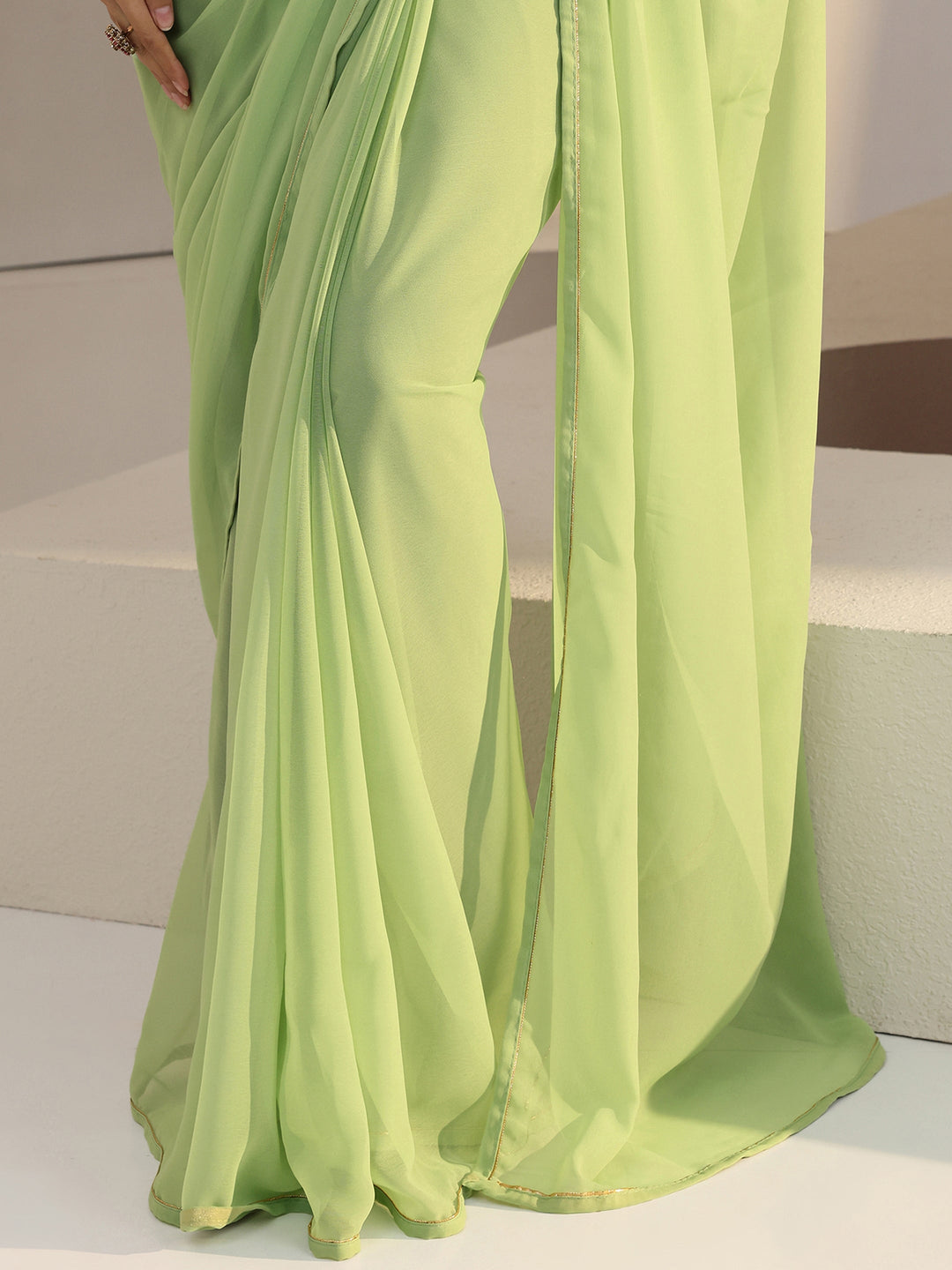 Libas Light Green Georgette Pre Draped Saree