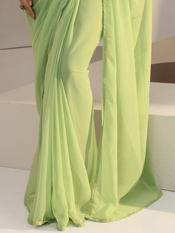 Libas Light Green Georgette Pre Draped Saree
