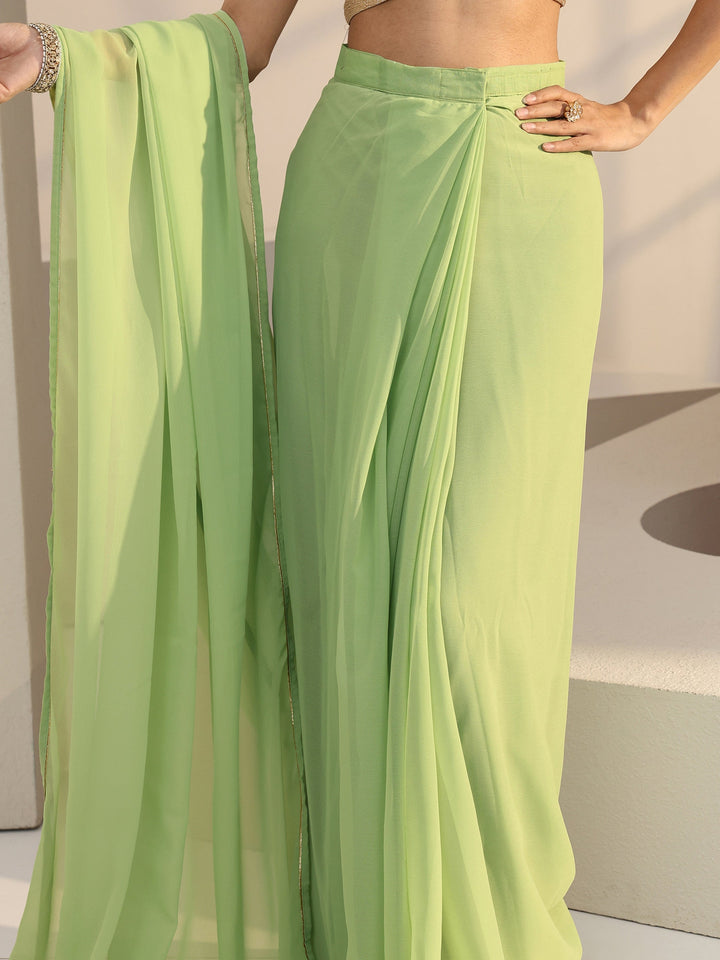 Libas Light Green Georgette Pre Draped Saree