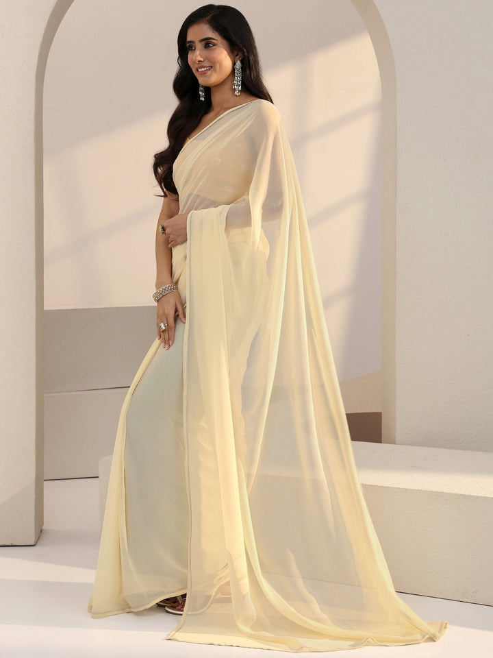Libas Cream Georgette Pre Draped Saree