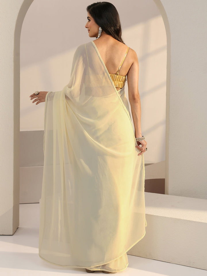 Libas Cream Georgette Pre Draped Saree