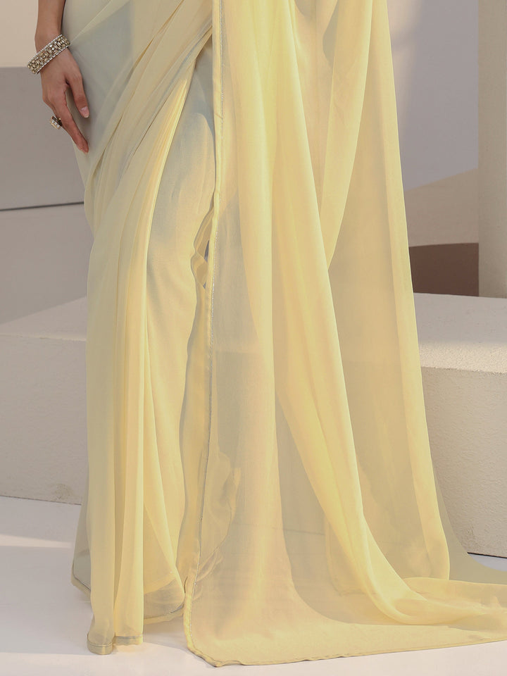 Libas Cream Georgette Pre Draped Saree