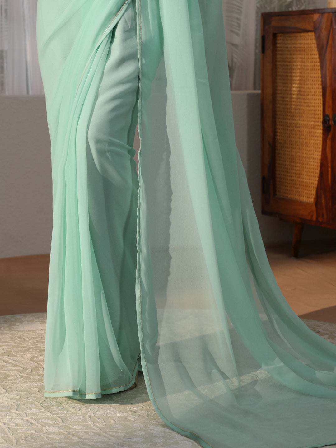Powder Blue Georgette Pre Draped Saree