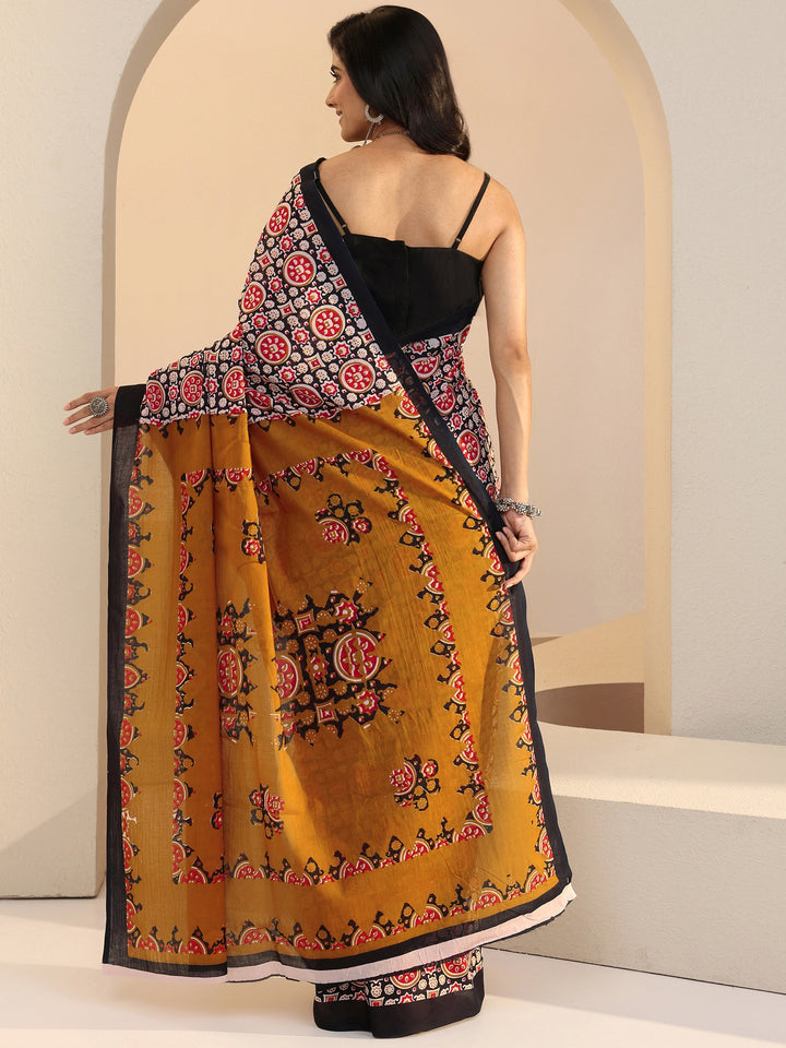 Libas Black Ajrakh Print Cotton Saree