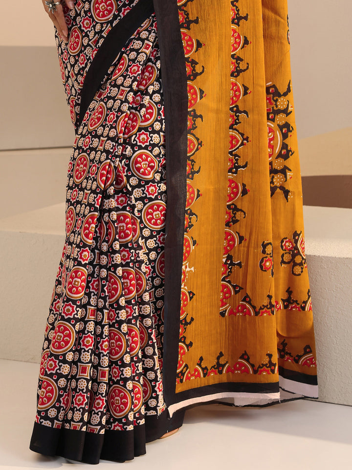 Libas Black Ajrakh Print Cotton Saree