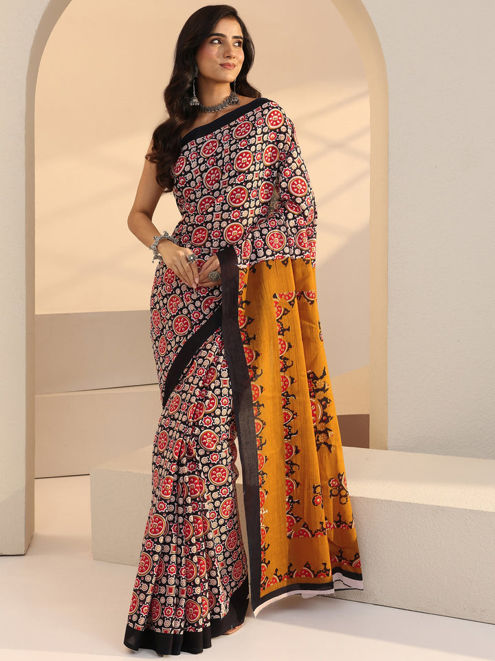 Libas Black Ajrakh Print Cotton Saree