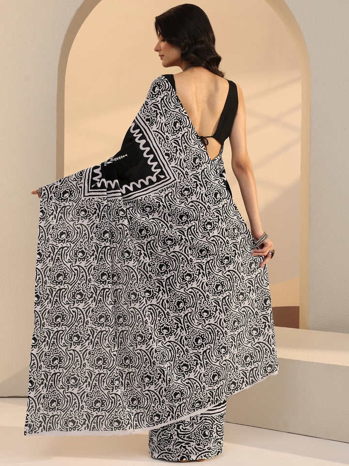 Libas Black Paisley Print Cotton Saree