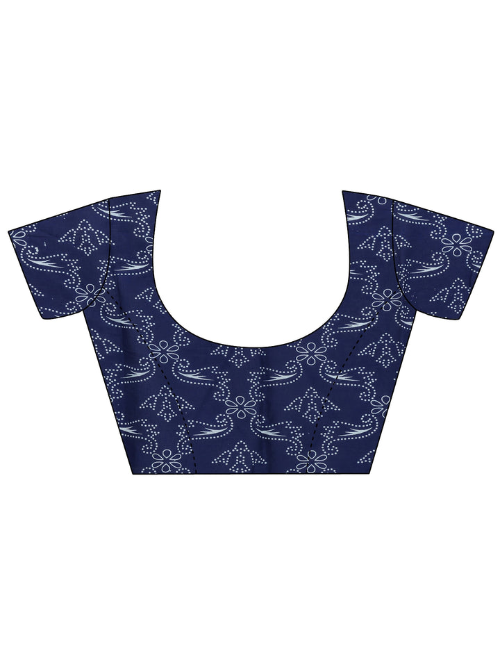Libas Navy Leafy Print Cotton Saree