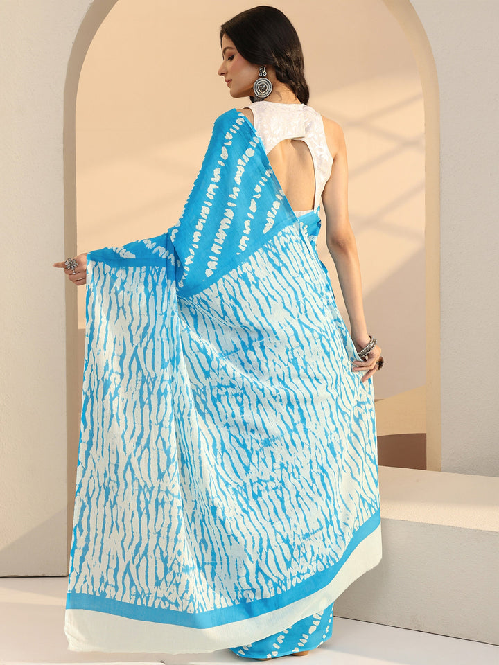 Libas Aqua Blue Shibori Print Cotton Saree