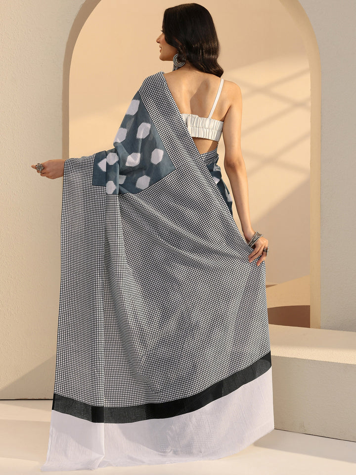 Libas Grey Geometric Print Cotton Saree