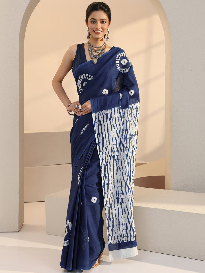 Libas Indigo Shibori Print Cotton Saree