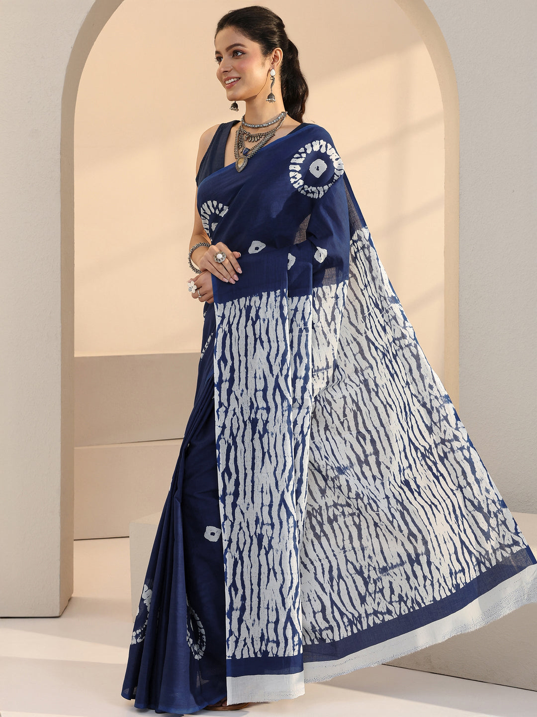 Libas Indigo Shibori Print Cotton Saree