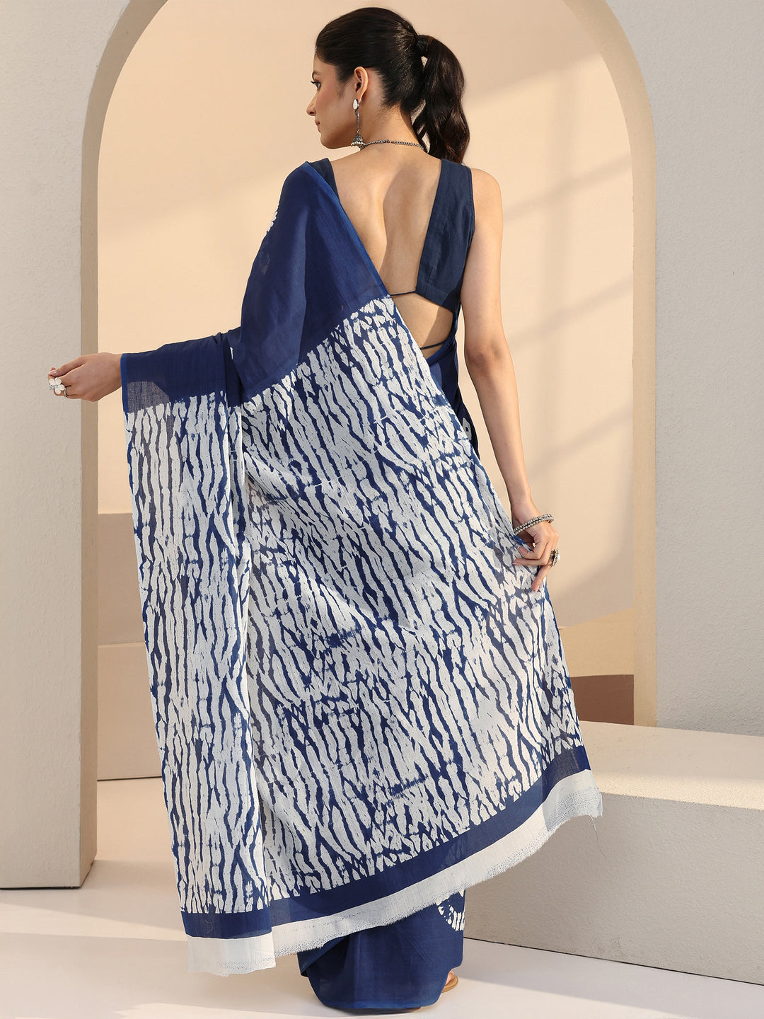 Libas Indigo Shibori Print Cotton Saree