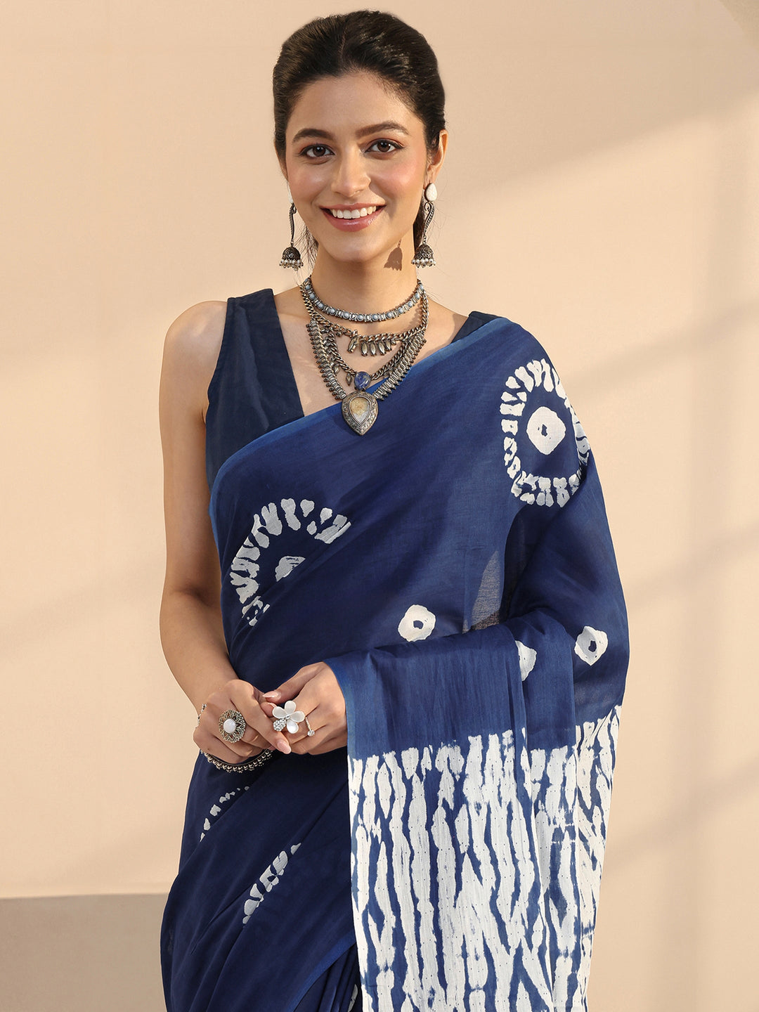Libas Indigo Shibori Print Cotton Saree