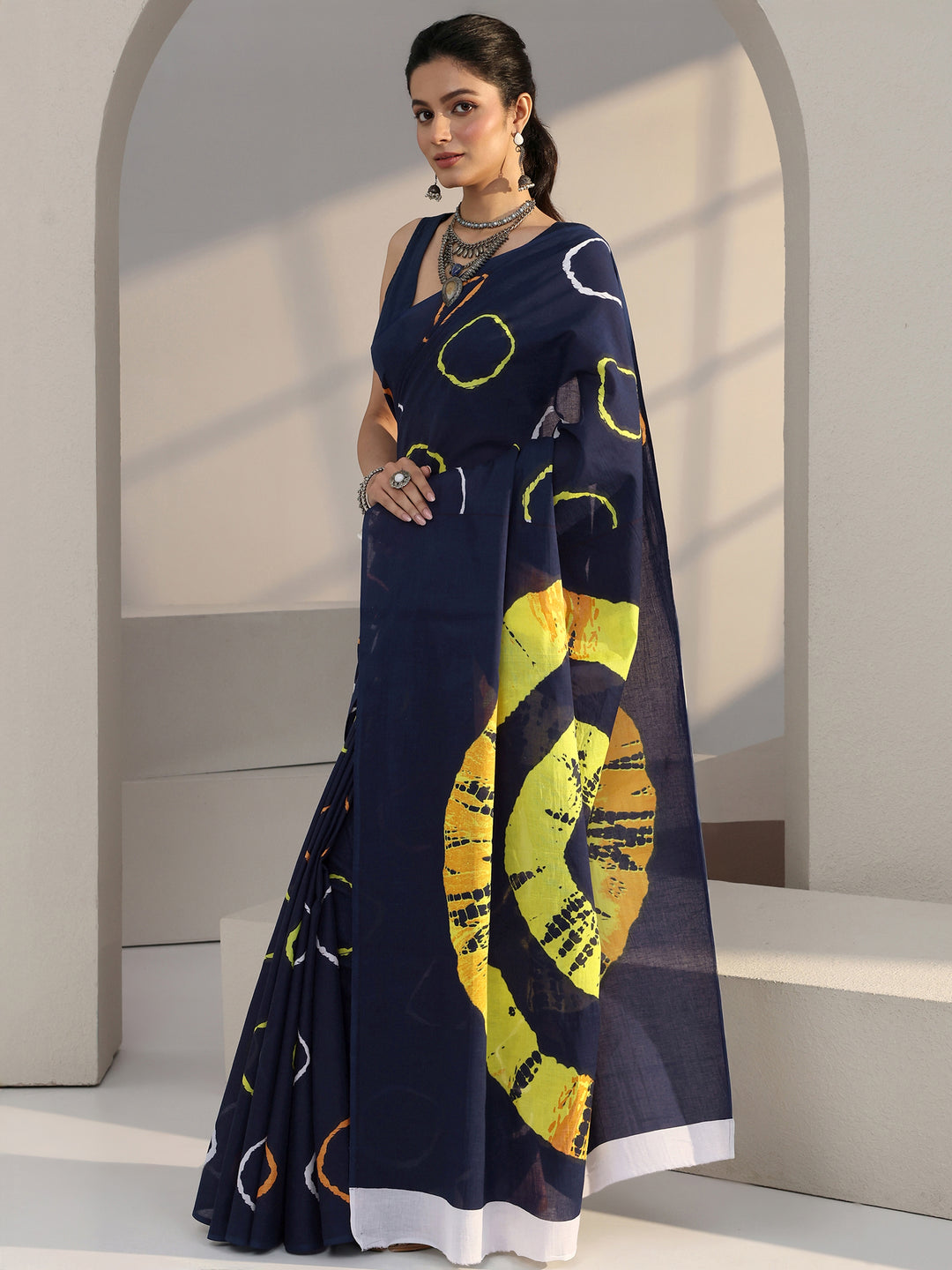 Libas Blue Shibori Print Cotton Saree