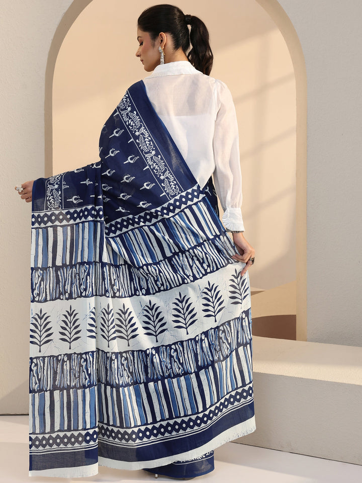 Libas Indigo Peacock Print Cotton Saree