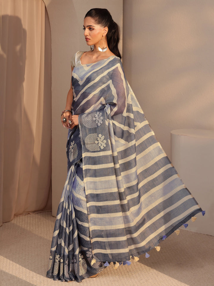 Libas Lavender Chevron Printed Cotton Blend Saree