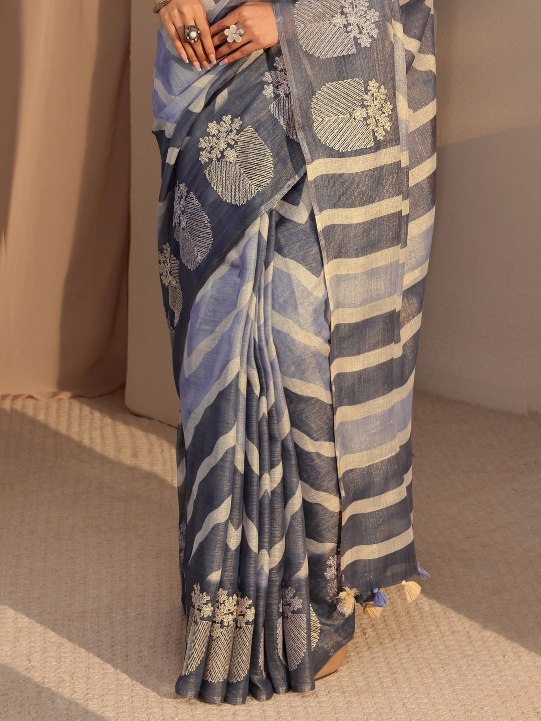 Libas Lavender Chevron Printed Cotton Blend Saree