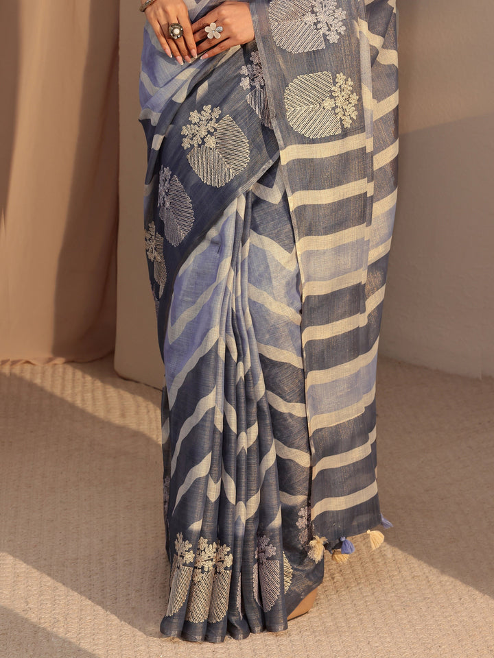 Libas Lavender Chevron Printed Cotton Blend Saree