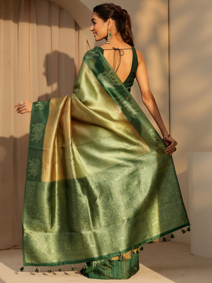 Libas Green Gaja Motif Woven Design Cotton Blend Saree