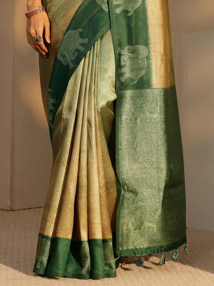 Libas Green Gaja Motif Woven Design Cotton Blend Saree